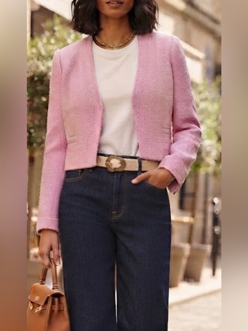 J. Crew Pink Bouclé V-Neck Open-Front Sweater Jacket